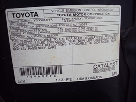 2000 TOYOTA COROLLA LE MODEL 4 DOOR SEDAN 1.8L AT FWD COLOR BLUE STK Z12275