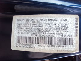 2000 TOYOTA COROLLA LE MODEL 4 DOOR SEDAN 1.8L AT FWD COLOR BLUE STK Z12275